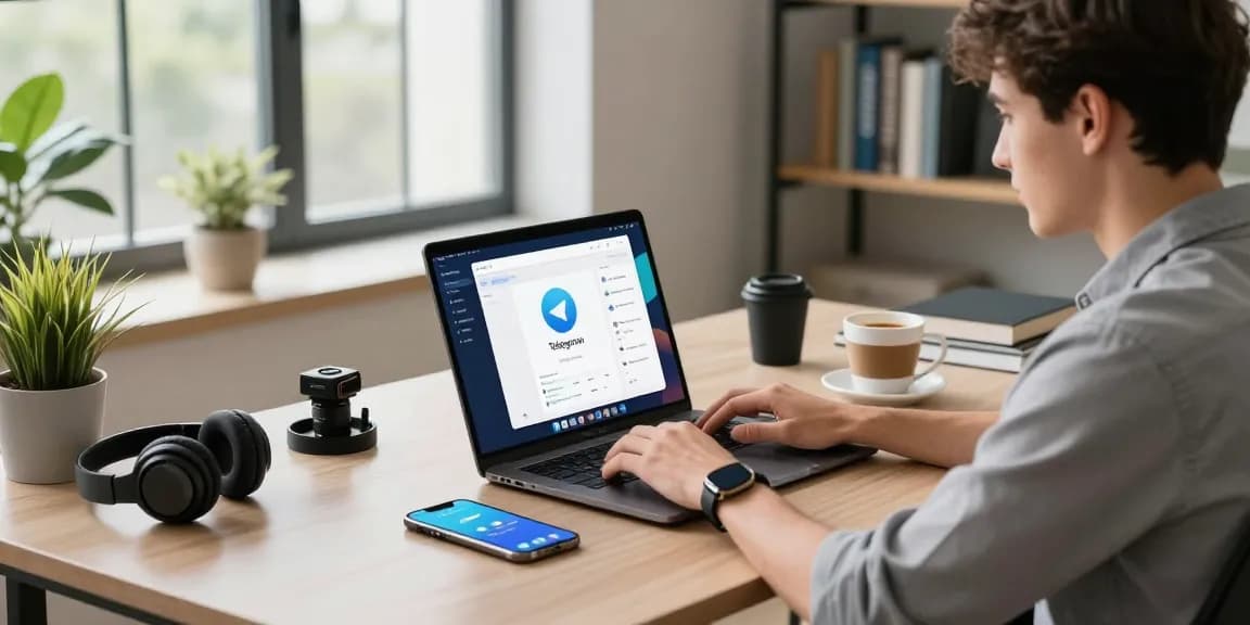 Seamless integration of telegram中文版下载 on a modern tech workspace setup, showcasing productivity and innovation.