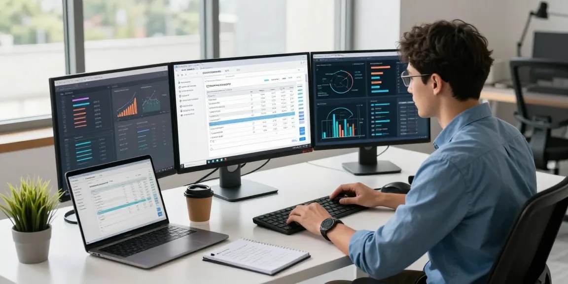 Detect fake invoice in a modern workspace with data analyst using advanced technology to verify invoices.