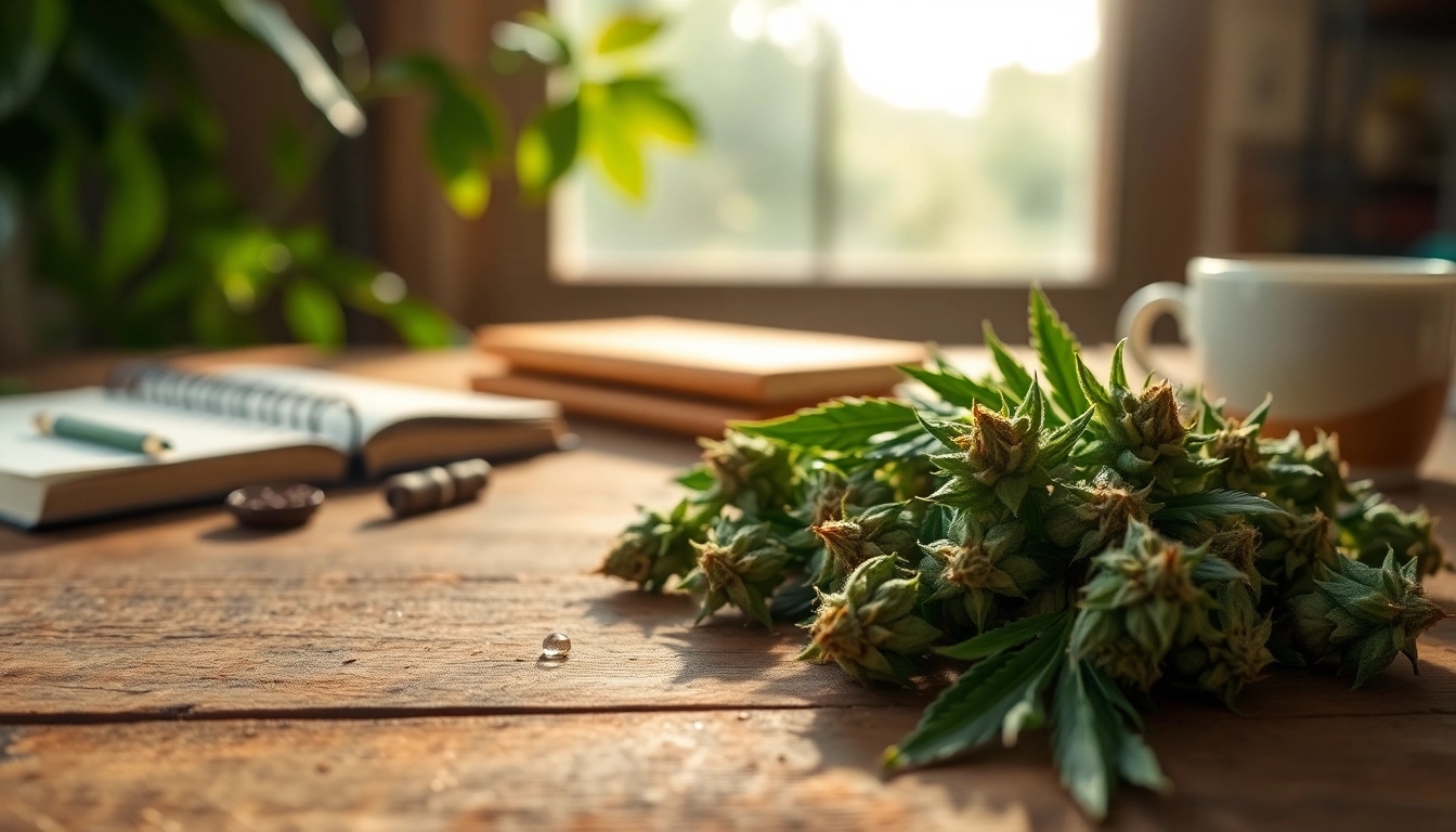Enhance your mental wellness with fresh Mental Wellness CBD buds displayed elegantly on a wooden surface.