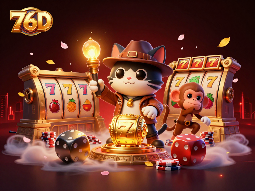 Aventure-se com 76D no mundo dos cassinos com slots e um gato arqueólogo.