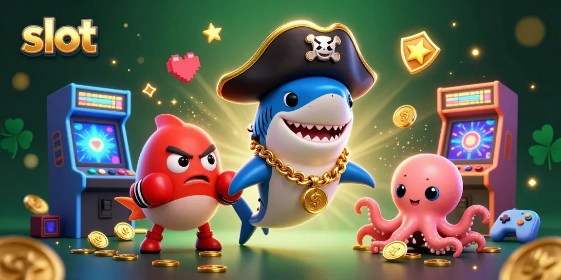 Spin the reels with engaging slot characters like a pirate shark, pufferfish, and octopus in a vibrant scene.