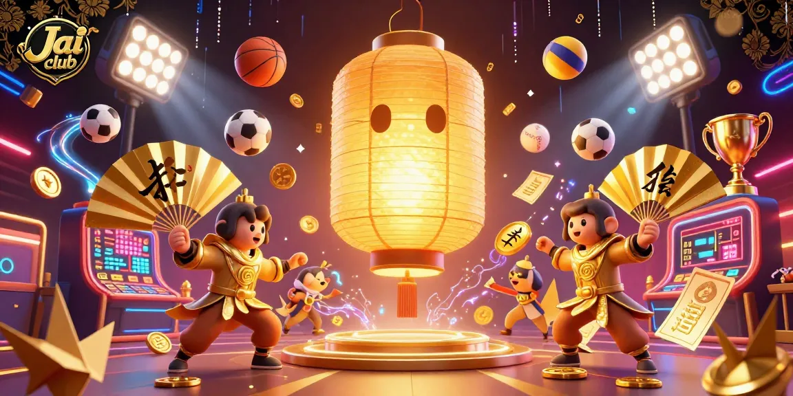 Experience thrilling gameplay at Jai club with dynamic elements including sports balls and a majestic golden lantern.