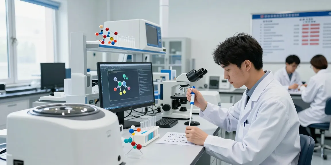 Dedicated researcher in a lab focusing on reta peptide research and peptide sample analysis.