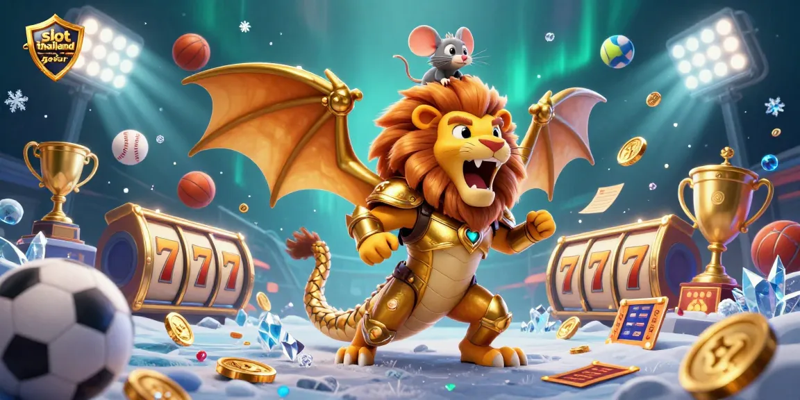 Spin the reels with slot thailand gacor, featuring a vibrant chimera creature and dynamic casino elements.