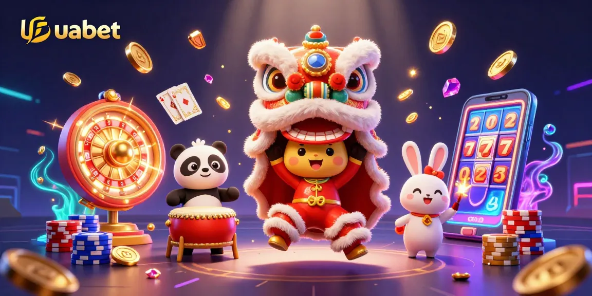Experience ufabet gaming excitement with dynamic characters and casino elements in this vibrant illustration.