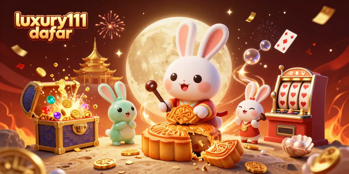 Experience luxury111 daftar with a vibrant 3D rabbit-themed casino scene packed with gold coins and jackpot bursts.