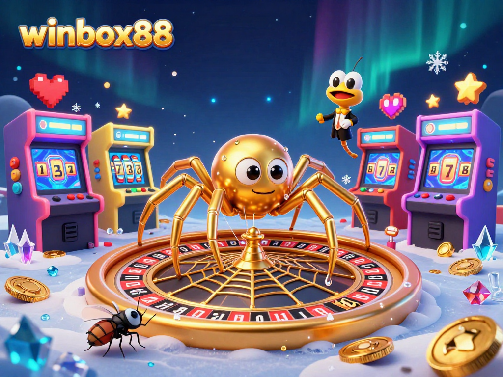 Engage in thrilling bets at winbox88 with a golden roulette web and interactive game elements.