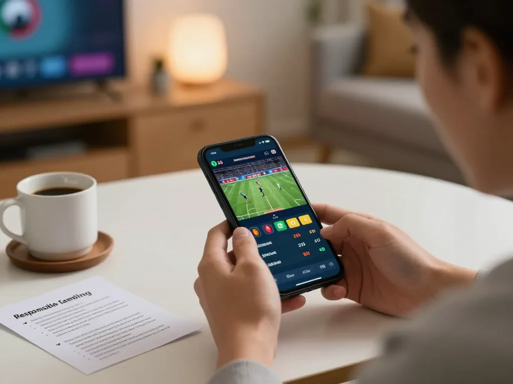 Engaged user placing sports bets on mobile app while enjoying a cozy home atmosphere, featuring Trang Chủ RR88