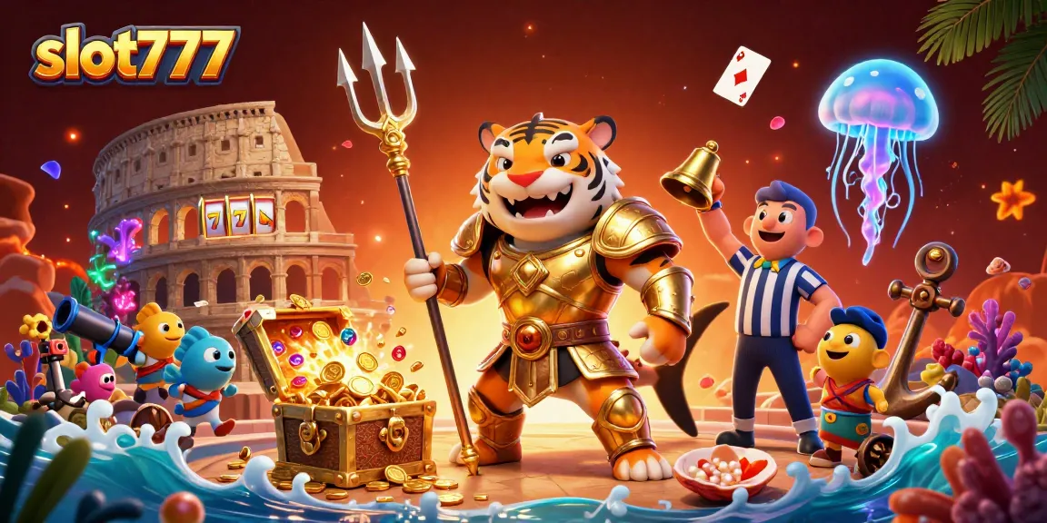 Spin the reels at slot777, where a golden gladiator shark battles for jackpot treasures.