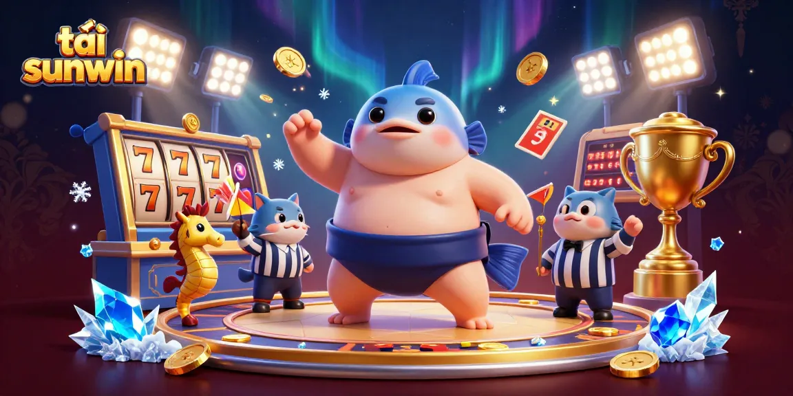 Play tải sunwin with a vibrant 3D illustration of a blowfish in a casino-themed underwater scene.