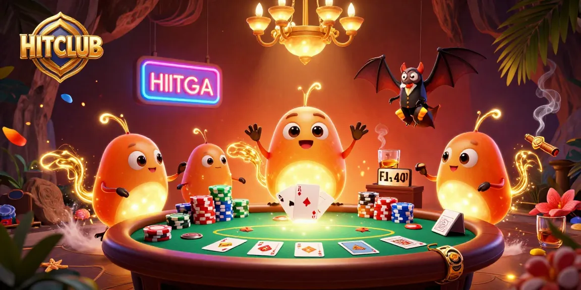 Experience the vibrant world of HITCLUB as glowworms illuminate a lively casino scene with poker action.