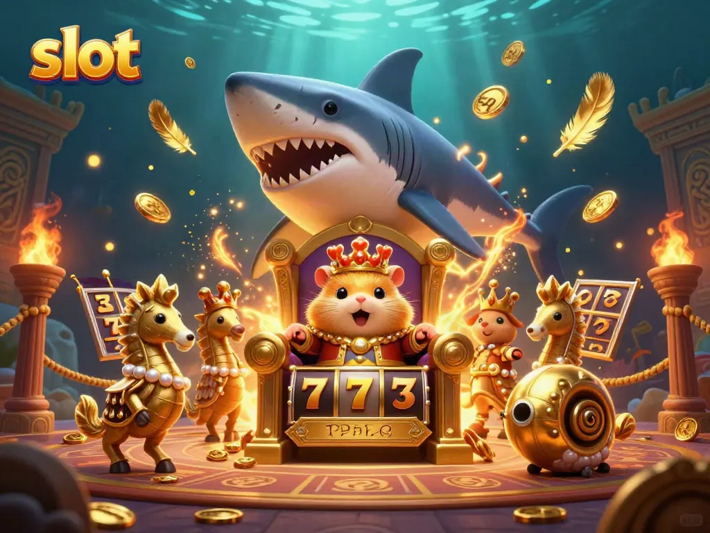 Spin the slot reels featuring a tiny golden hamster king with jackpot elements.