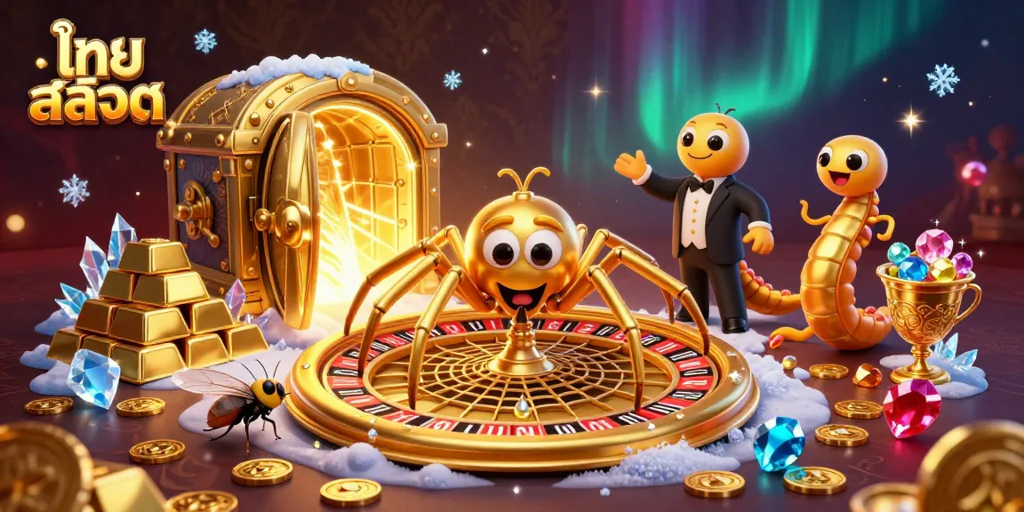 Engage in ไทย สล็อต gaming with a creative representation of a spider spinning a roulette wheel.