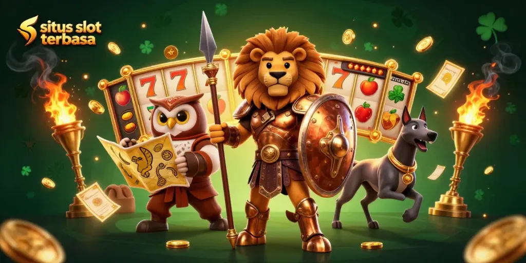 Permainan kasino dengan situs slot terbaru berisi simbol buah dan jackpot, mengundang keberuntungan.