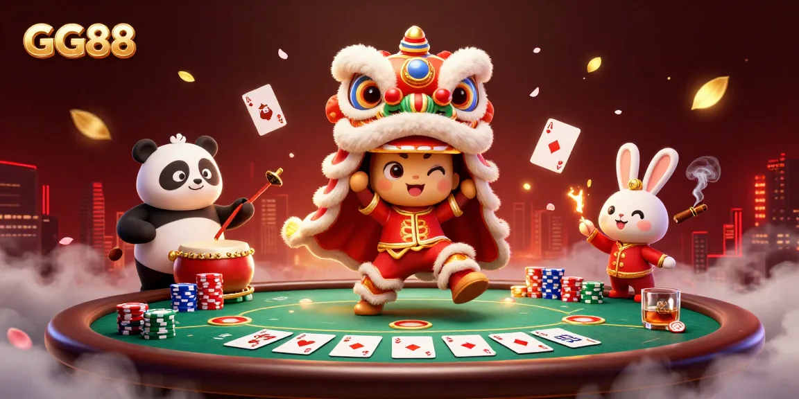 Experience exciting gameplay at GG88 with a 3D lion dance and vibrant casino elements.