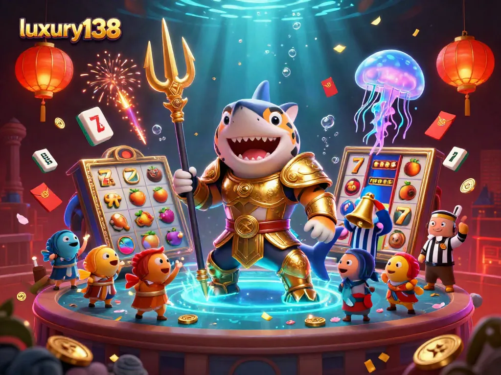 Experience thrilling online gaming action at luxury138 with a dynamic underwater scene packed with casino elements.