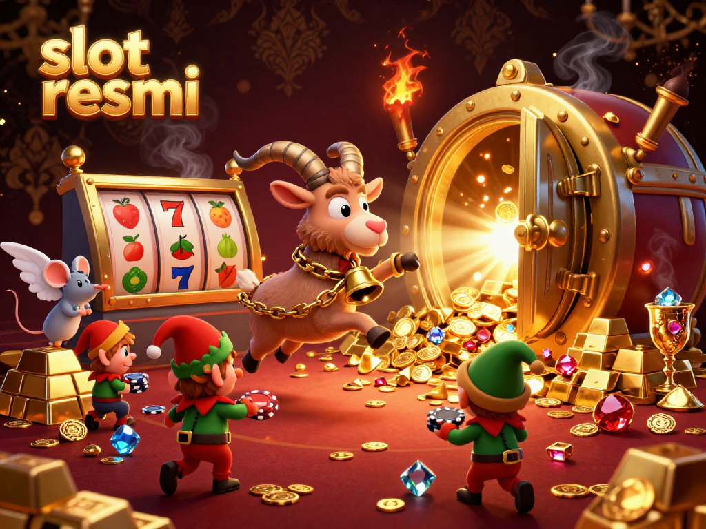 Experience the thrill of slot resmi gaming with a Krampus goat in a lively casino scene.