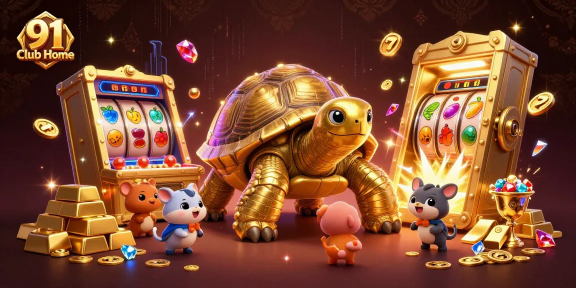 Engage with the 91 Club Home through vibrant gaming excitement and golden rewards in this illustrative scene.