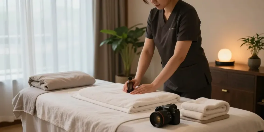 Experience 도봉구출장마사지 in a serene massage room with essential oils and calming ambiance.