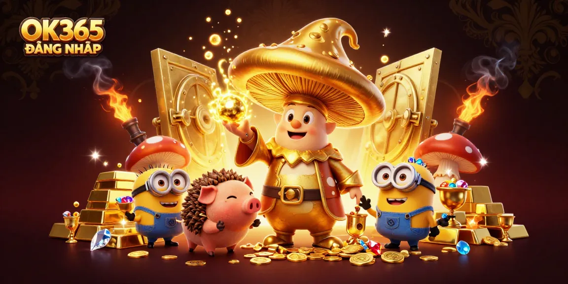 Engage with OK365 ĐĂNG NHẬP in a 3D magical casino scene filled with treasures and excitement.