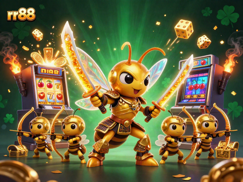 Experience thrilling jackpots with rr88's immersive 3D casino illustration featuring a golden hornet warrior.