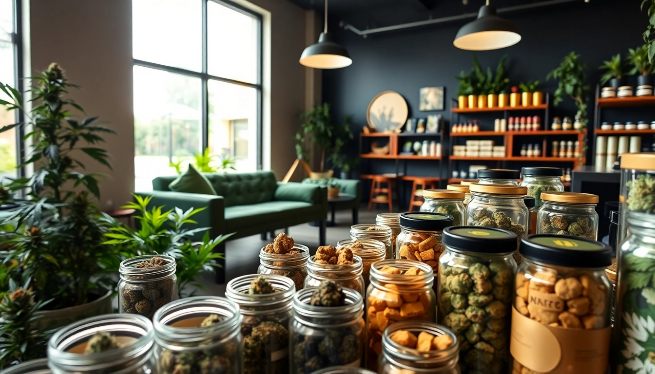 Can you buy weed online uk options displayed in a vibrant cannabis dispensary.
