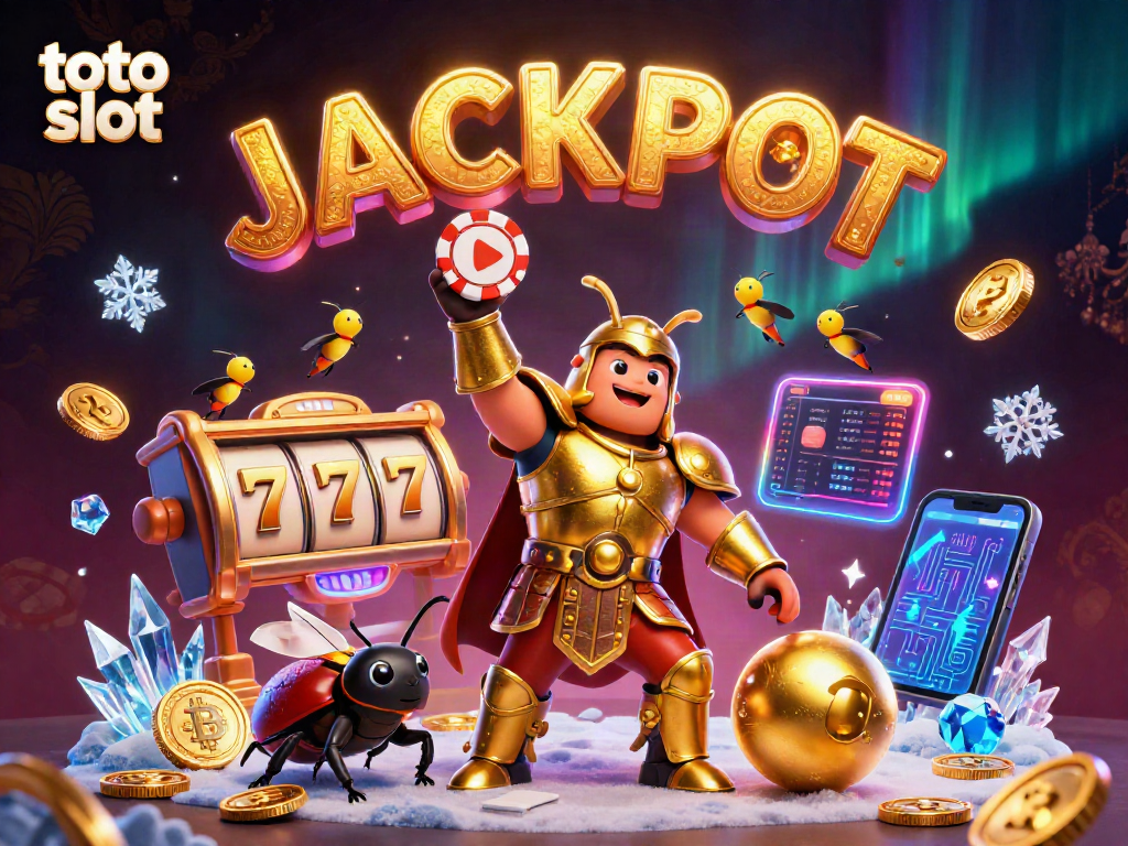 Celebrate your wins with the dynamic toto slot scene featuring a golden-armored beetle and vibrant casino elements.