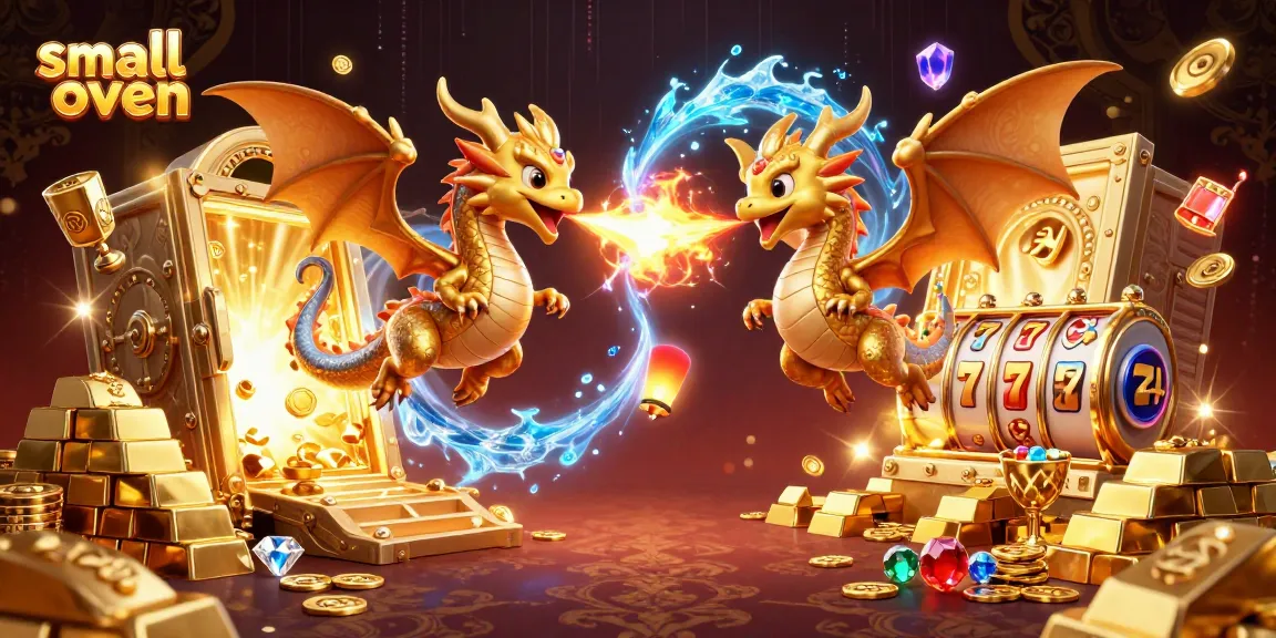 Spin the reels of fortune with a dynamic small oven scene featuring dragons and treasures.