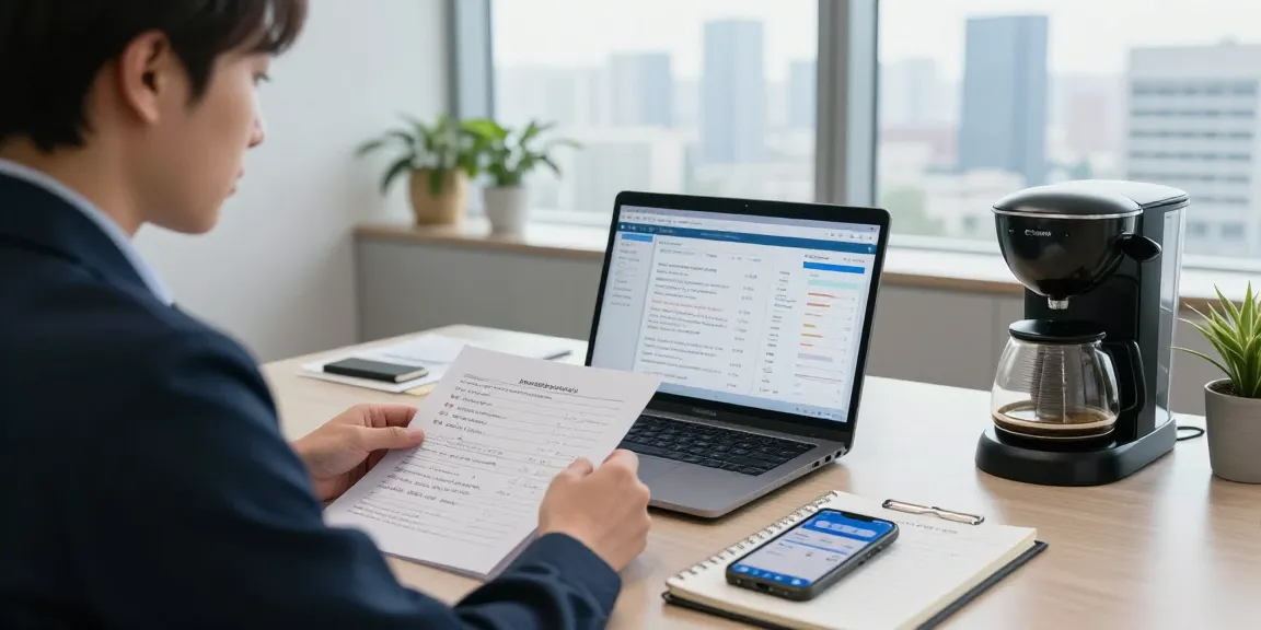 Professional investigator engaged in asset tracing analysis with financial documents and computers in a modern office.