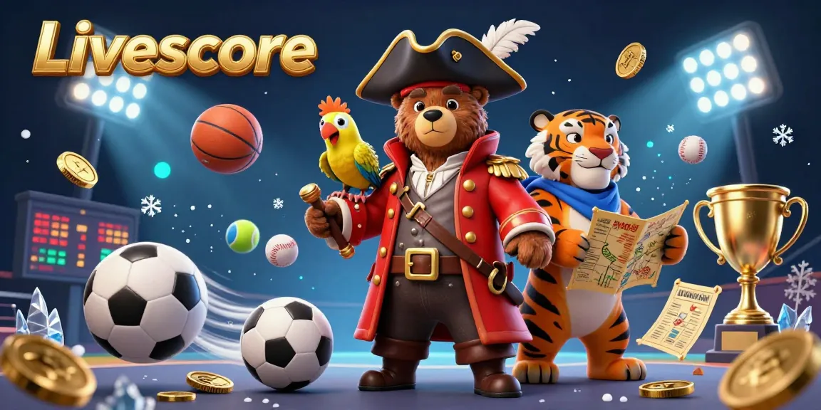 Exciting Livescore sports scene featuring a captain bear and tiger amid dynamic betting elements, ideal for gamblers.