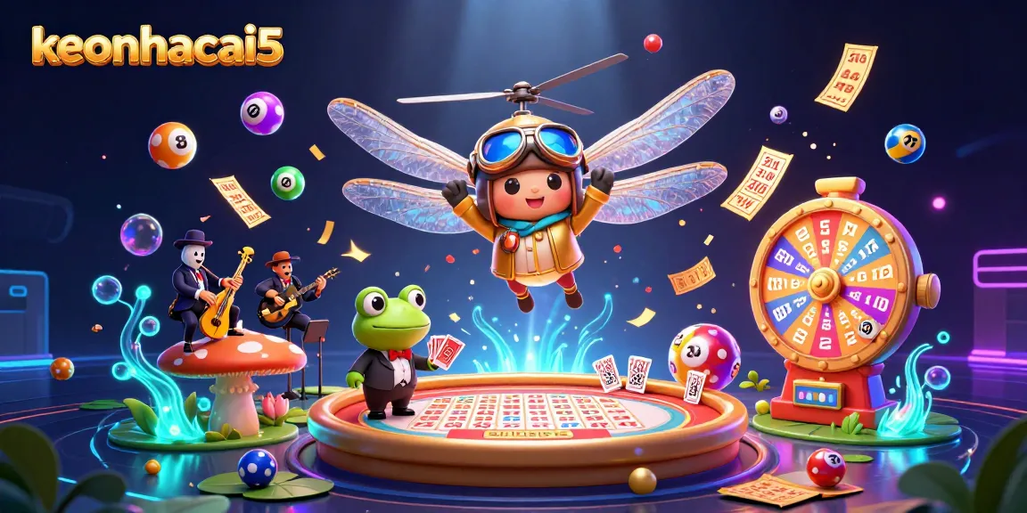 Bet on keonhacai5's thrilling ambiance with the dragonfly pilot overseeing lively casino action and games.
