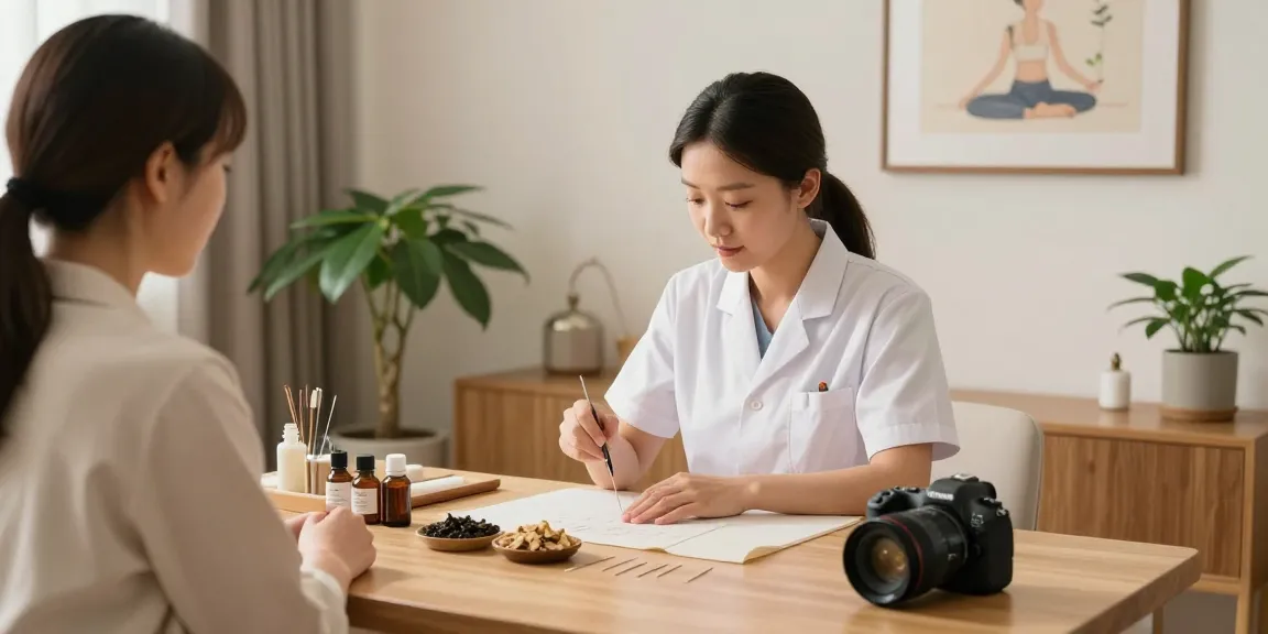 Therapist at 수원한의원 providing acupuncture treatment in a serene environment