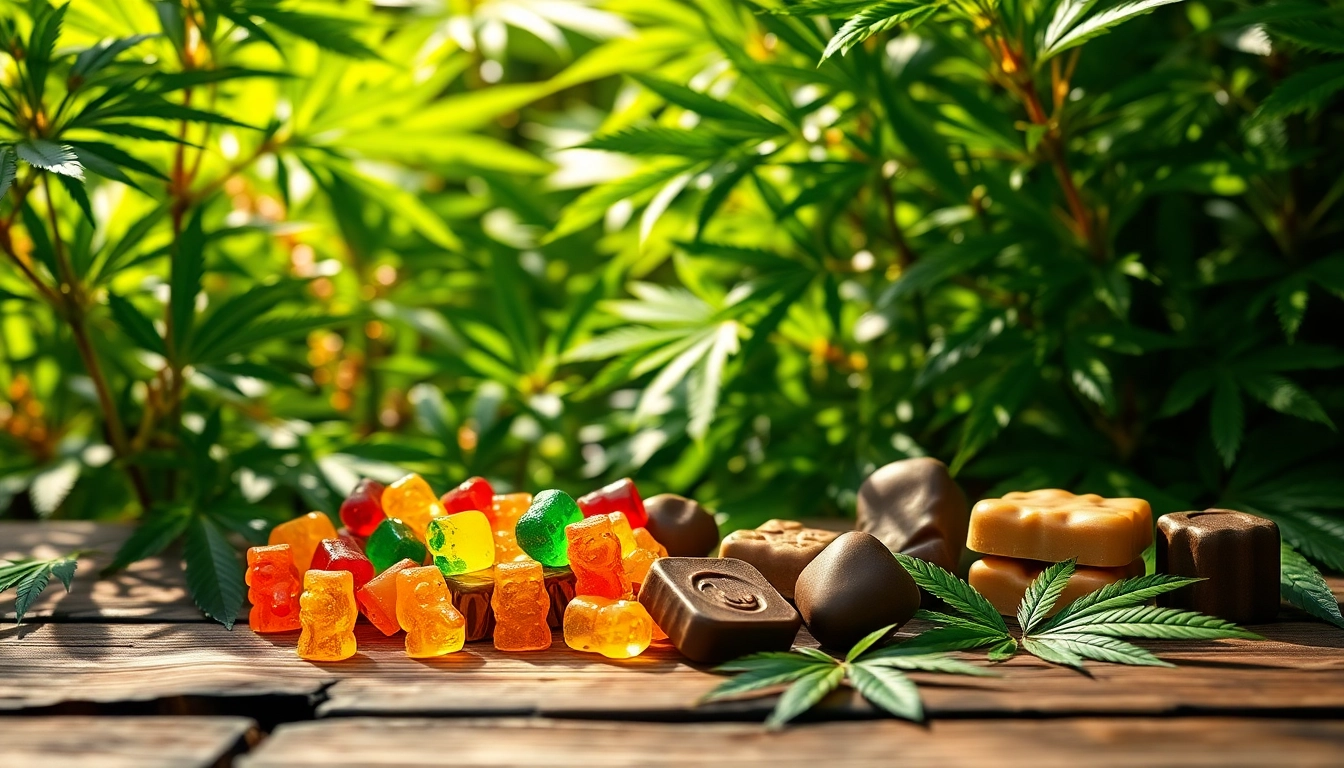 Buying weed prices showcased through colorful cannabis edibles on a wooden table.