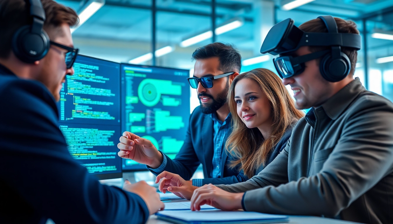 EORMC AI blockchain development team collaborating in a vibrant, technology-driven environment.