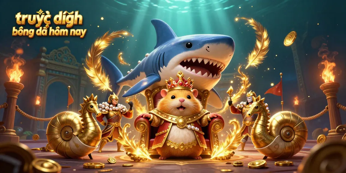 Experience trực tiếp bóng đá hôm nay with a vibrant underwater scene featuring a charming hamster king and his royal entourage amidst swirling golden particles and dynamic betting elements.