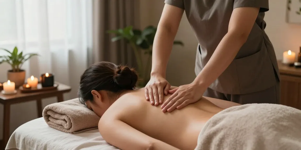 Relaxing 스웨디시 massage session in a tranquil spa environment with soothing oils and soft light.