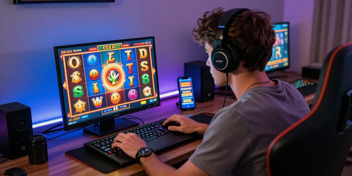Exciting online gaming player engaged in a slot deposit 5k experience with vibrant graphics illuminating their gaming space.
