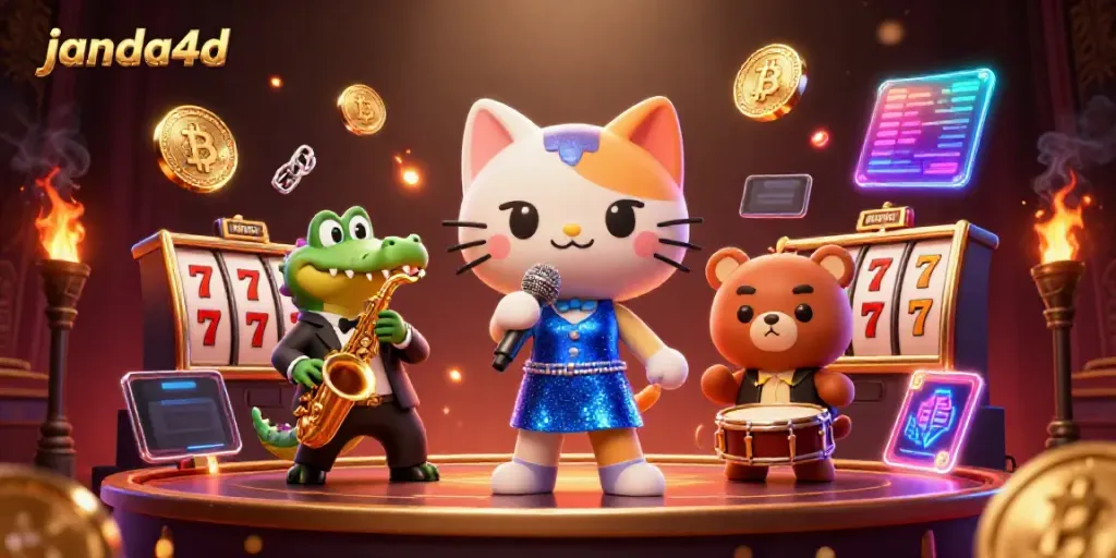 JANDA4D menghadirkan pengalaman bermain dengan kucing penyanyi jazz dan karakter menari di kasino.