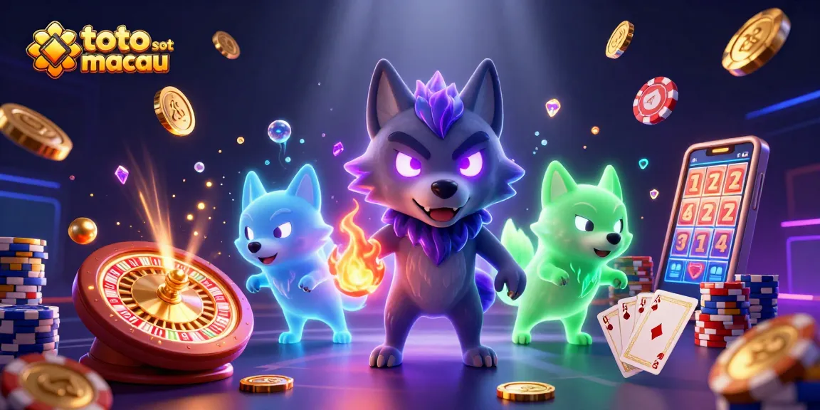 Experience thrilling wins at toto slot macau with 3D wolves, golden coins, and vibrant casino elements
