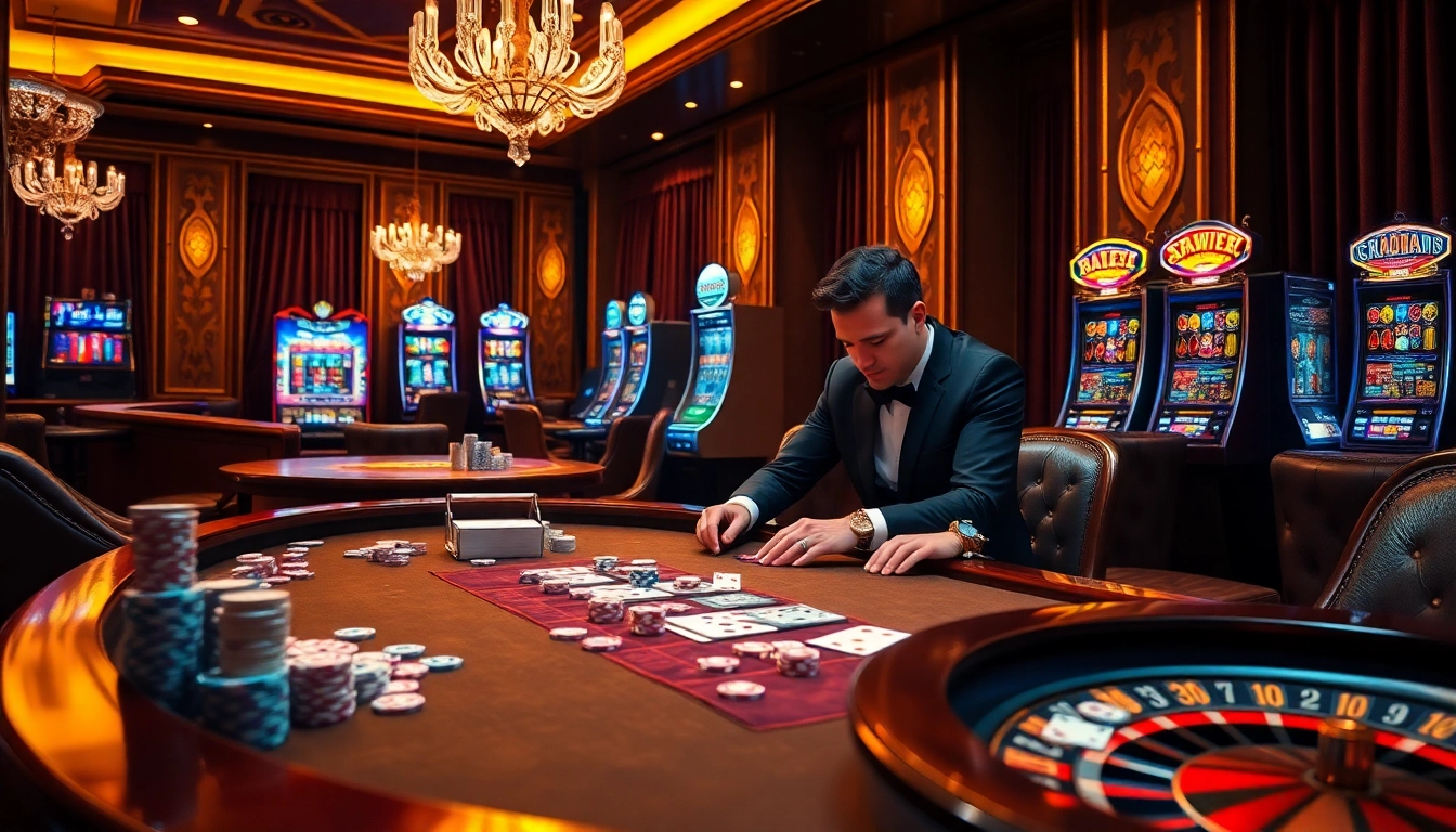 Experience the thrill of 555win at a luxurious casino table with poker chips and cards.