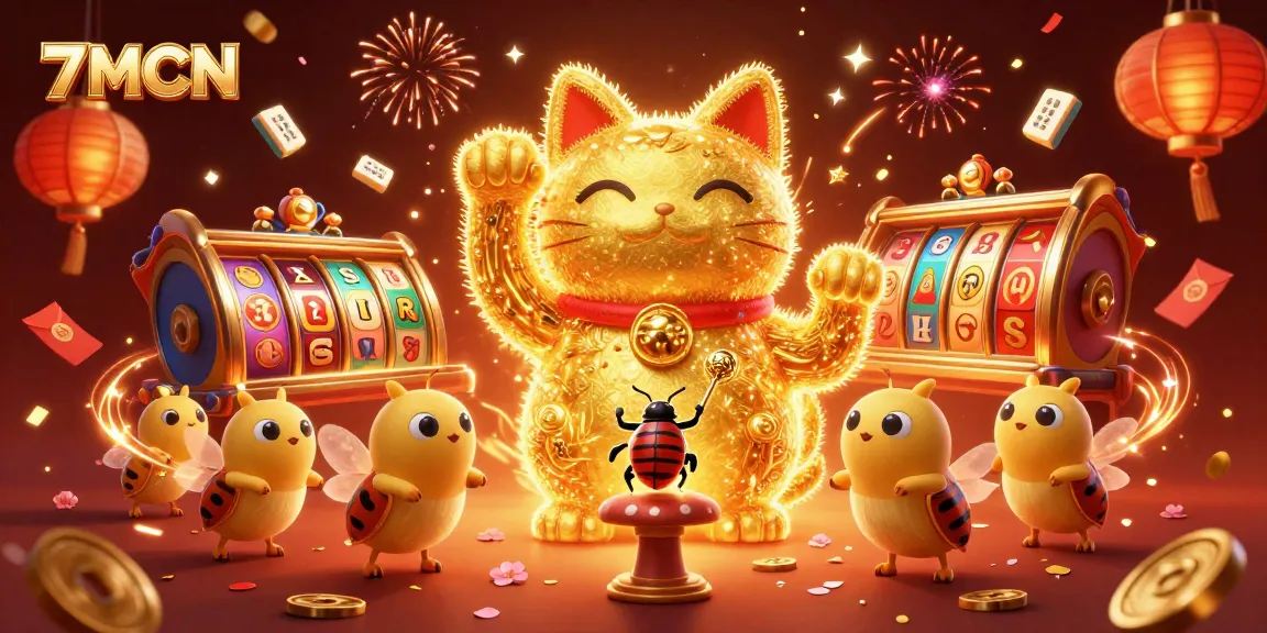 Embrace the excitement of online gaming with 7MCN's lucky cat illustration, symbolizing winning potential.