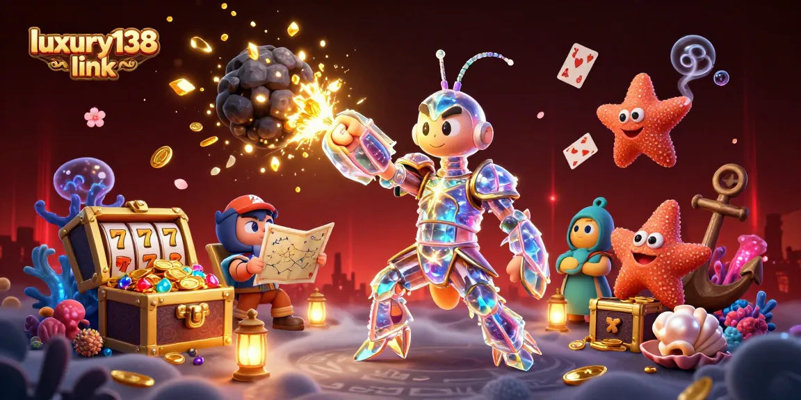 Win big with luxury138 link in this vibrant casino-themed digital illustration depicting energetic characters.