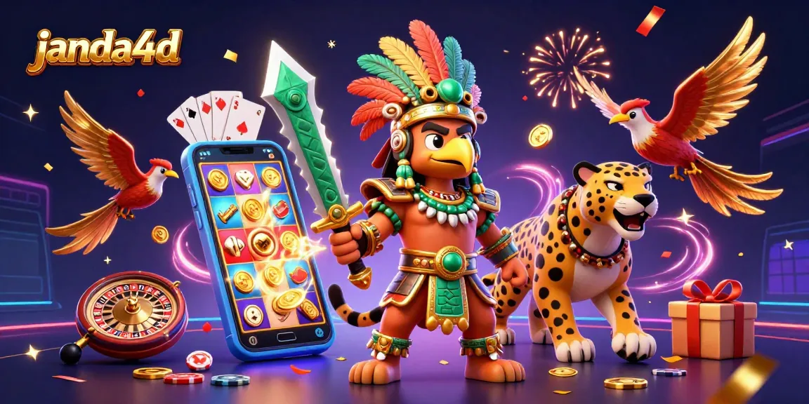 Engage in exciting janda4d gameplay with energetic 3D Aztec warriors and vibrant casino elements.