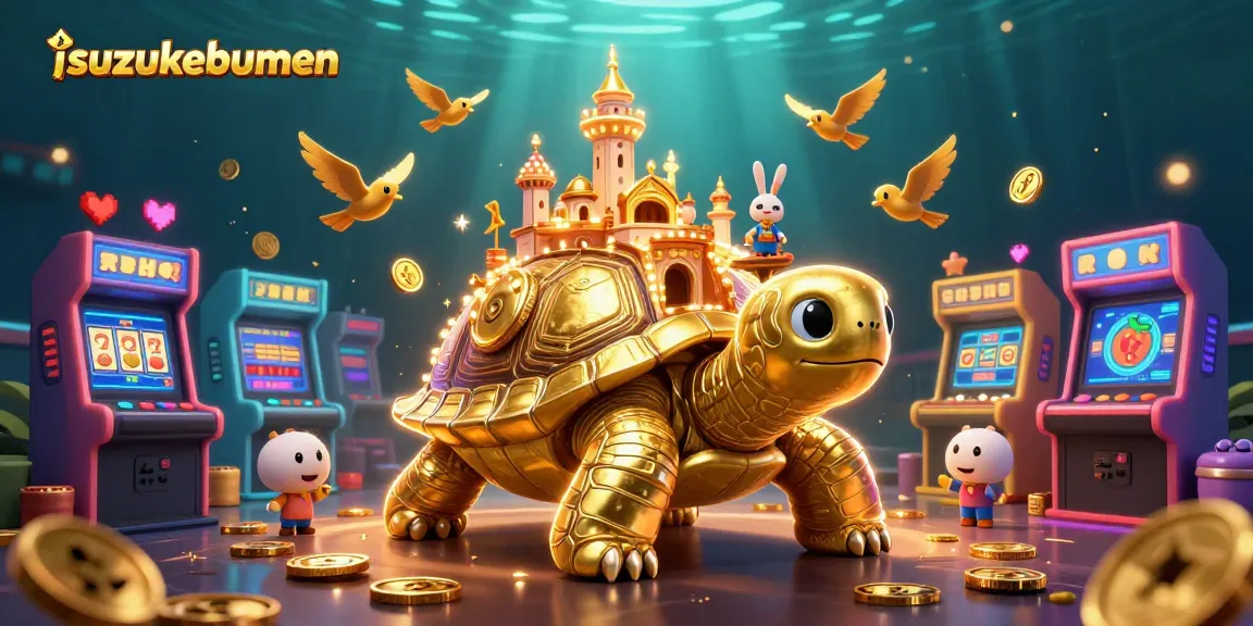 Experience isuzukebumen's thrilling casino scene with golden coins, lively characters, and slot elements.