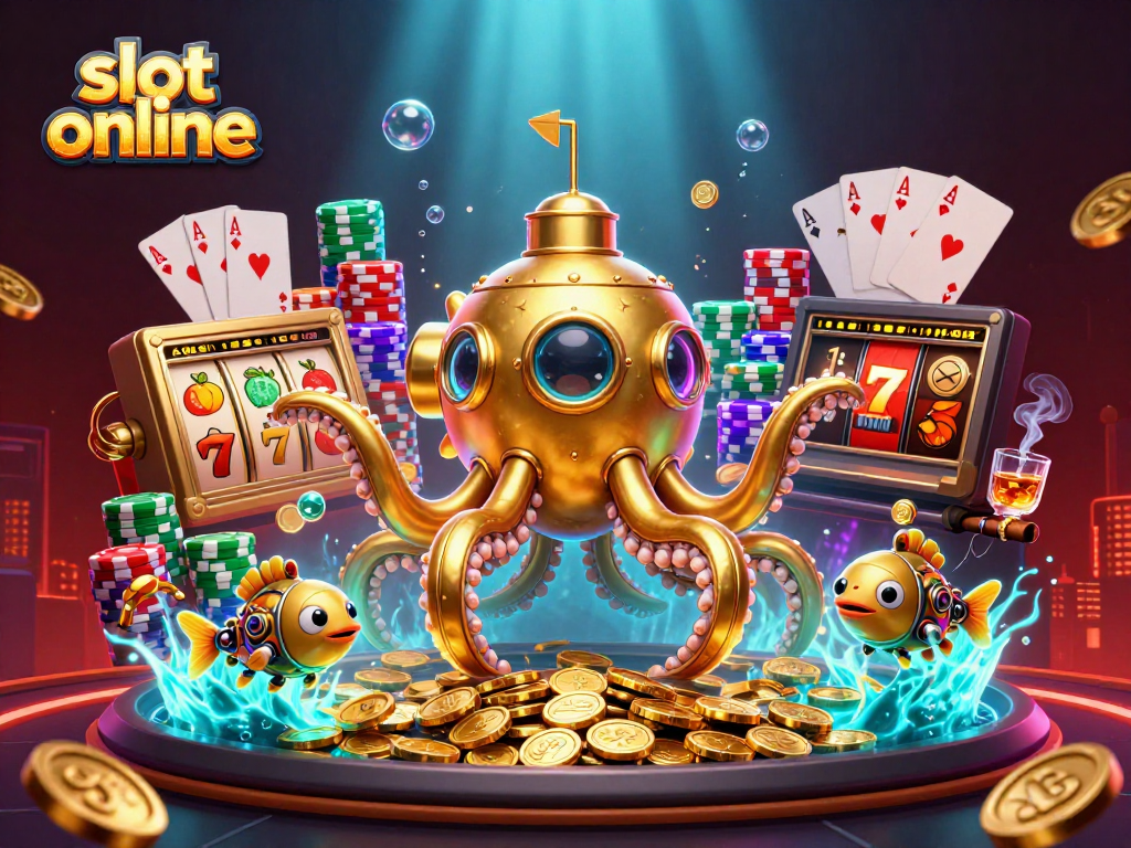 Experience the excitement of slot online with this unique 3D illustration of a kraken submarine adventure.