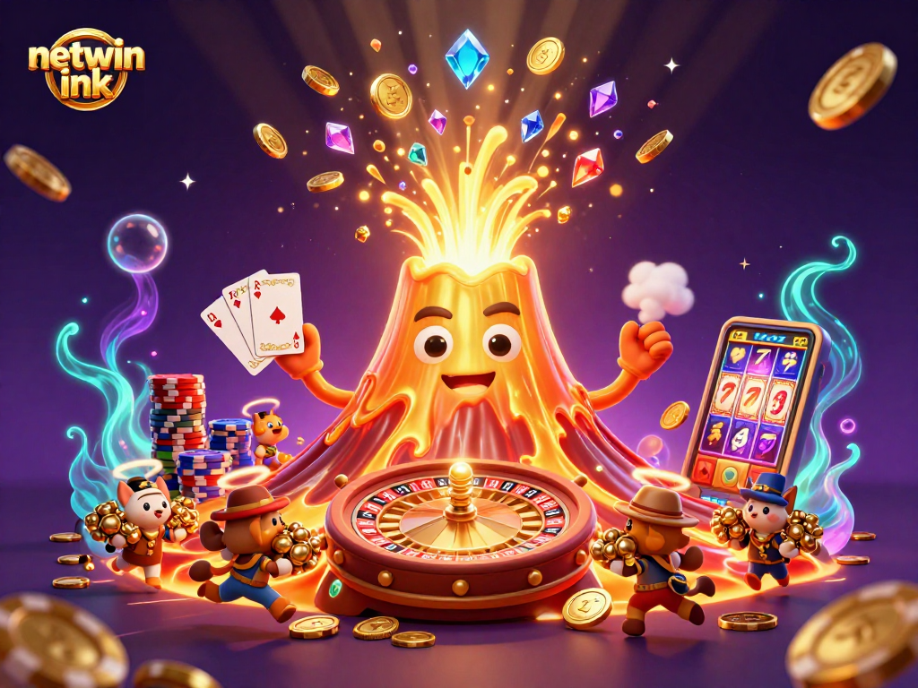 Experience netwin ink with thrilling casino elements flying amidst a golden eruption.