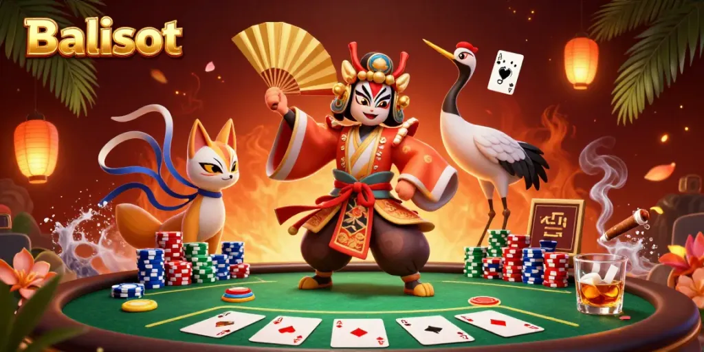 Engage with the exciting Balislot gaming experience featuring vibrant characters and poker elements.