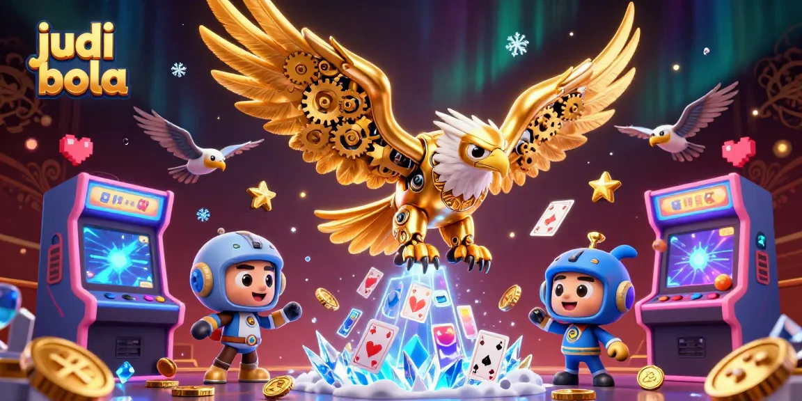 Explore judi bola strategies with a dynamic 3D casino-themed illustration featuring colorful arcade elements.
