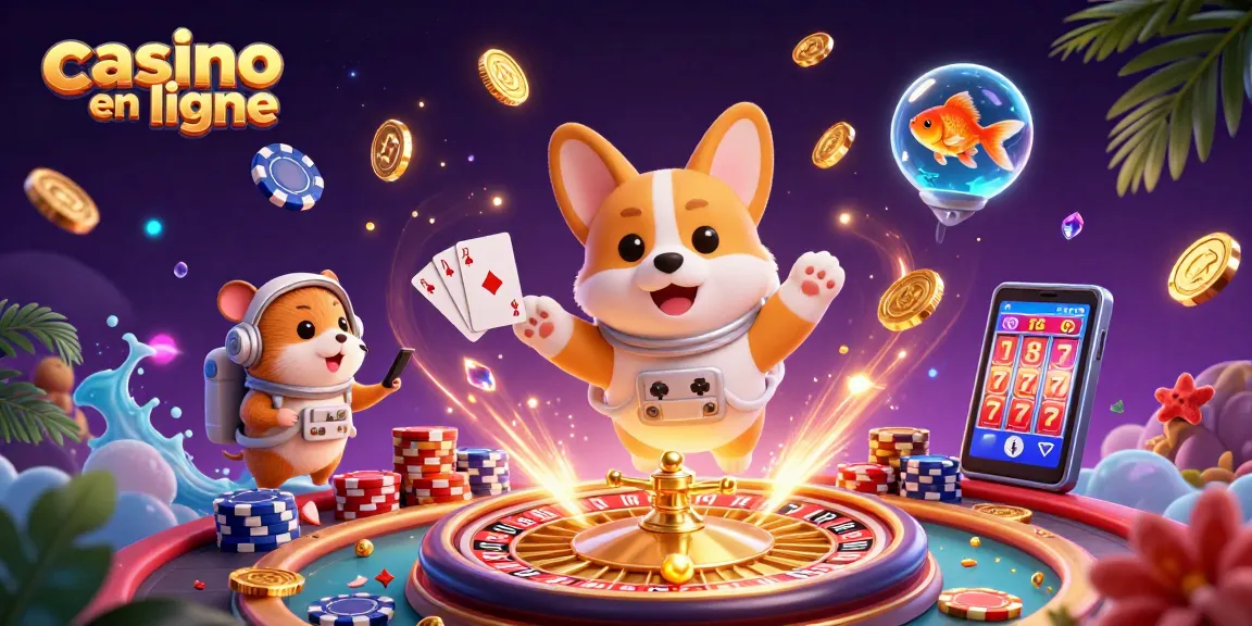Jouez à des jeux de casino en ligne avec notre illustration captivante de corgi astronaute et casino.