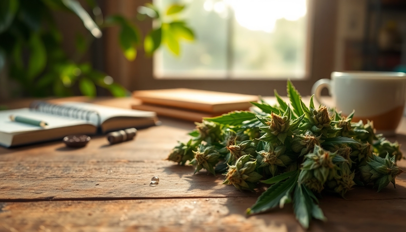 Enhance your mental wellness with fresh Mental Wellness CBD buds displayed elegantly on a wooden surface.